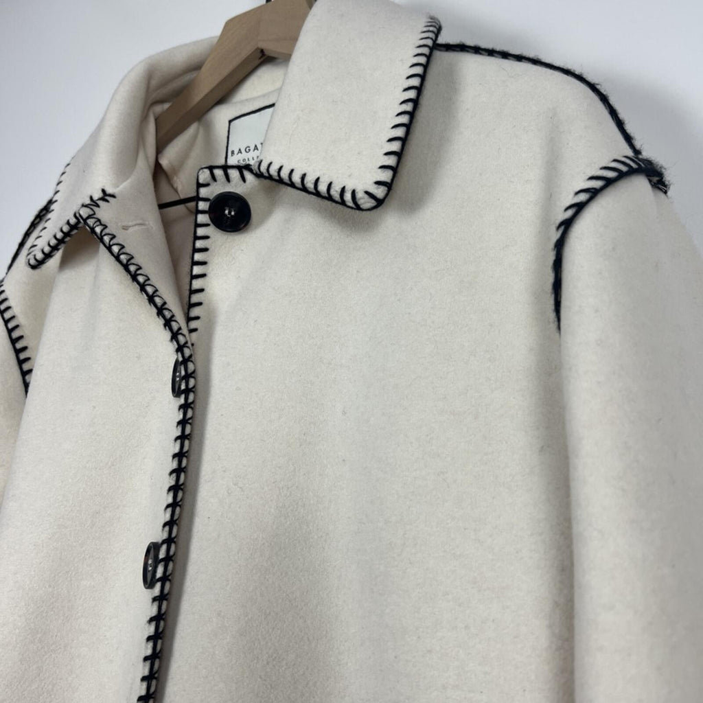 Bagatelle Cream Wool Blend Jacket Contrast Stitch Button Front Coat L