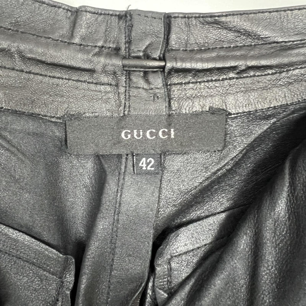 Gucci Black Leather Pants Womens 42 Straight Leg High Rise Italy Luxe