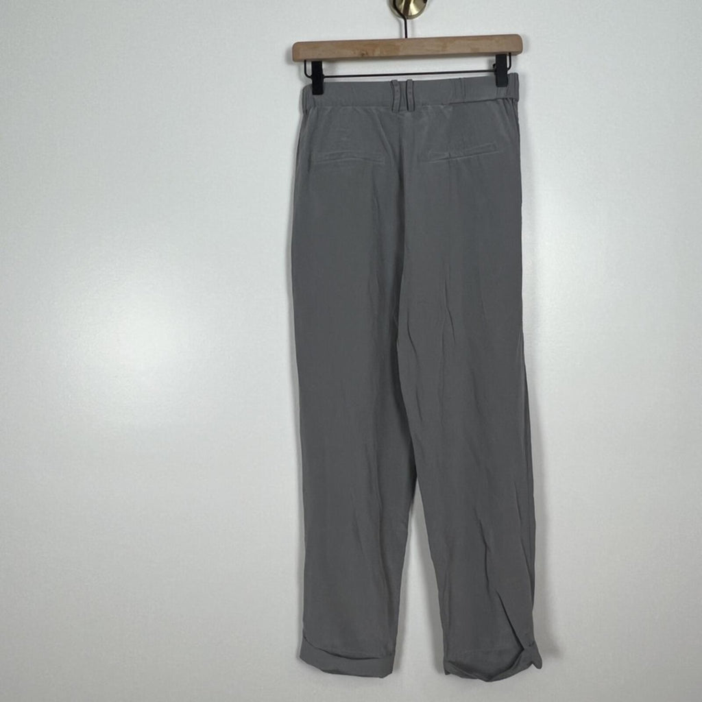 LILYSILK Silk Pants Womens 2 Gray Pleated High Rise Straight Leg Casual