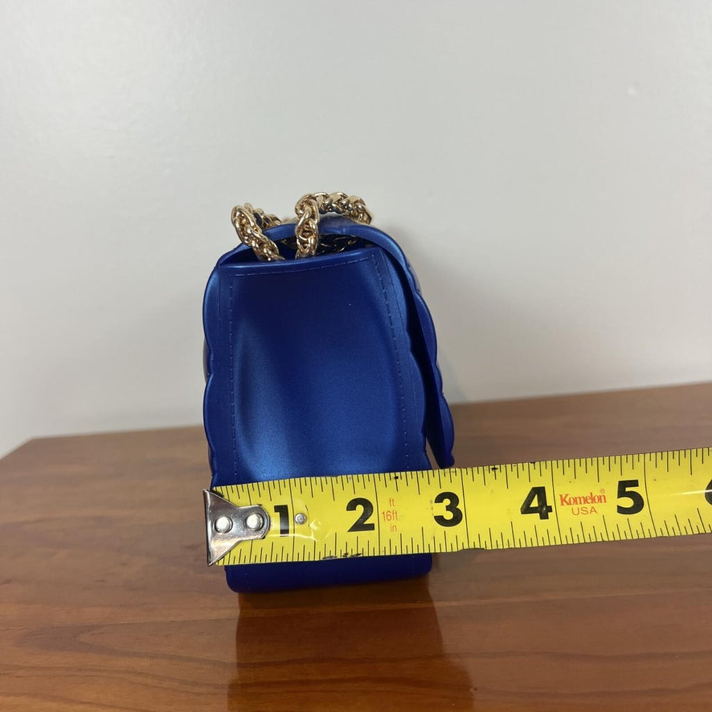 Royal Blue Quilted Jelly Crossbody Bag Gold Chain Strap NWT Chic