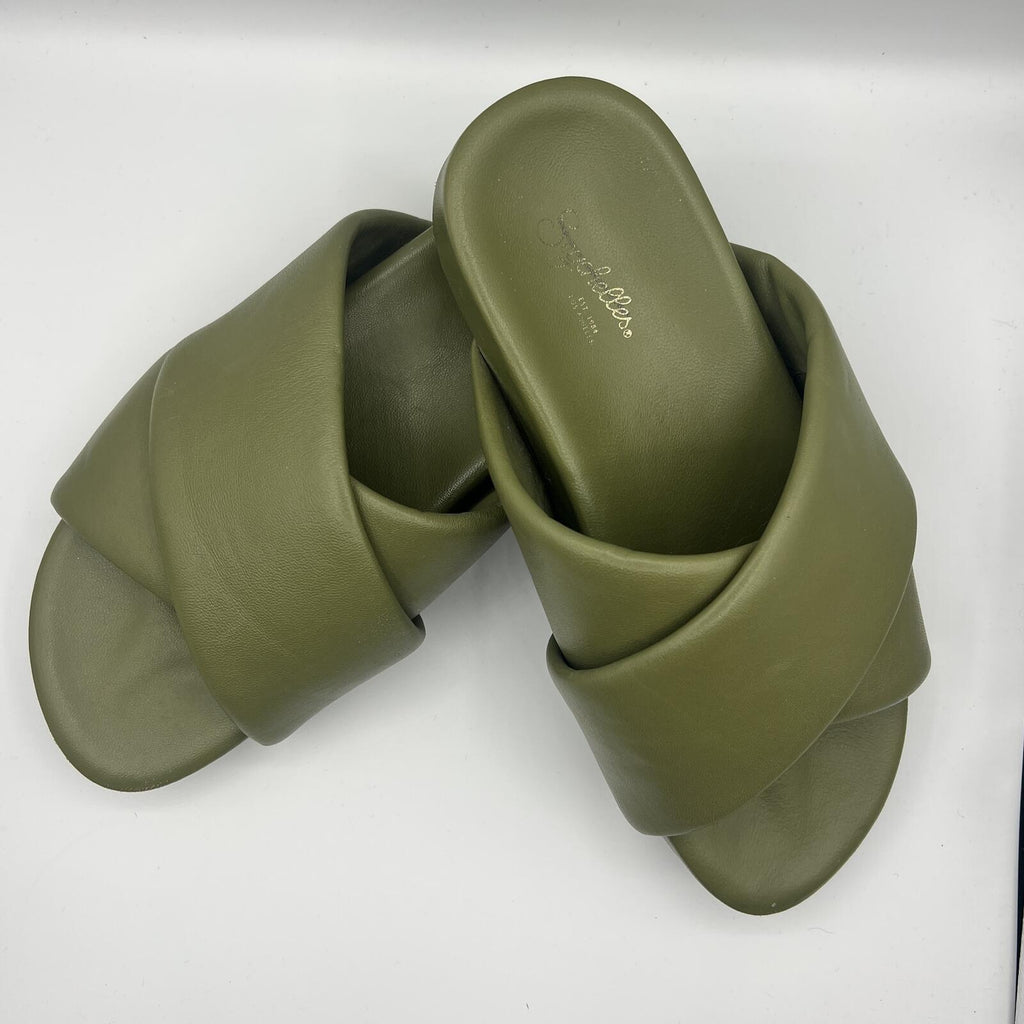 Seychelles Olive Green Slide Sandals Padded Cross Strap Size 9 NWOT
