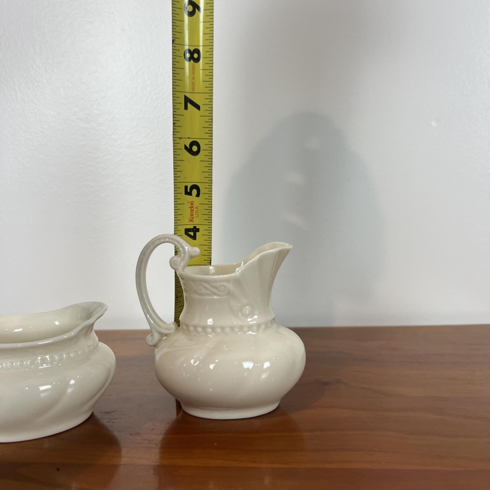 Lenox Ivory Creamer Sugar Bowl Set Gold Stamp Vintage Cottage Core Decor