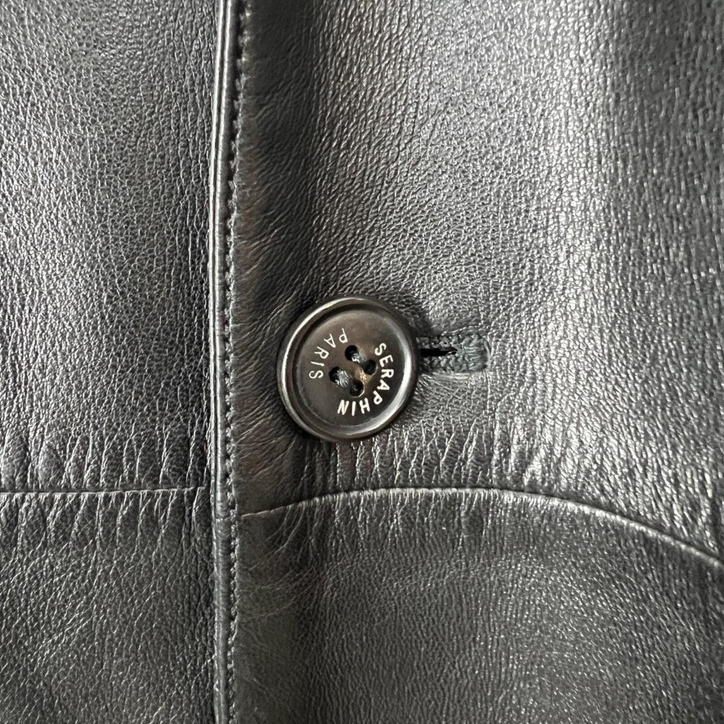 Seraphin Paris Black Leather Blazer Jacket Mens EU 48 / US 38 France Luxury Coat