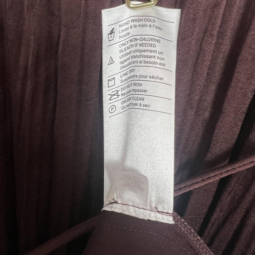Vince Burgundy Pleated Knee Length Dress Sheer Overlay Tie Waist XXL NWOT