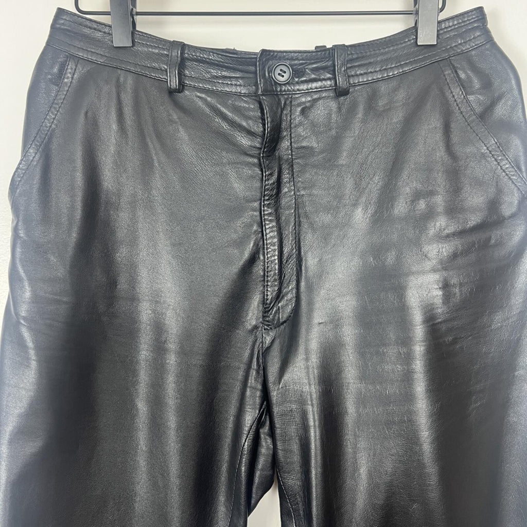 Vintage Black Leather Straight Leg Pants Womens 32x30 High Rise Soft Leather