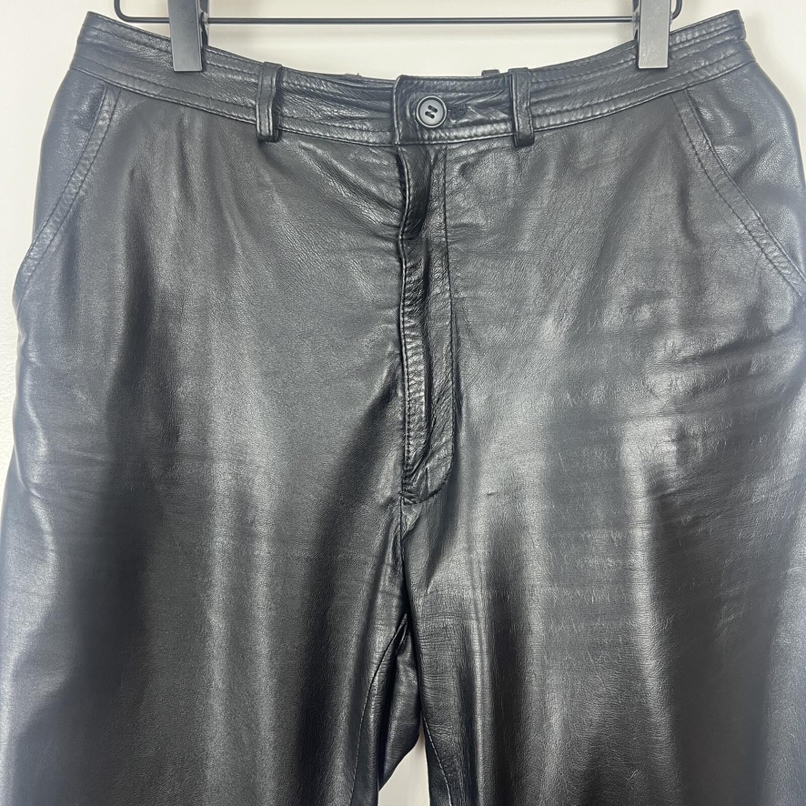 Vintage Black Leather Straight Leg Pants Womens 32x30 High Rise Soft Leather