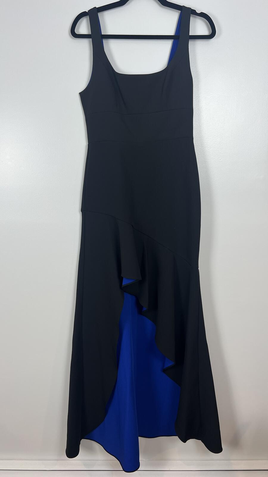 BCBGMAXAZRIA Black Blue Ruffle Midi Dress Size 4 NWT Formal Evening