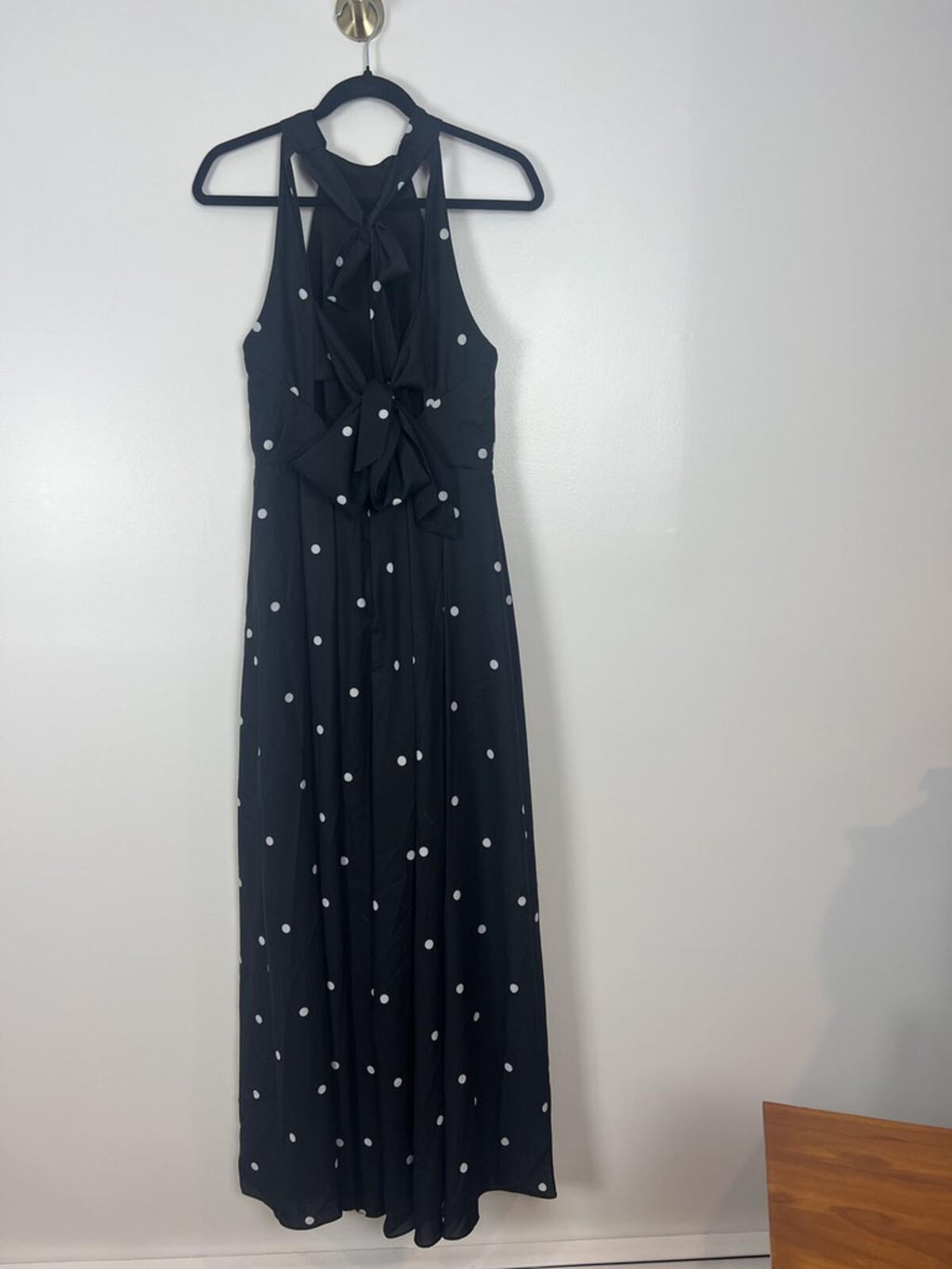 Free People Black Polka Dot Jumpsuit Halter Tie Back Wide Leg NWT Size 4