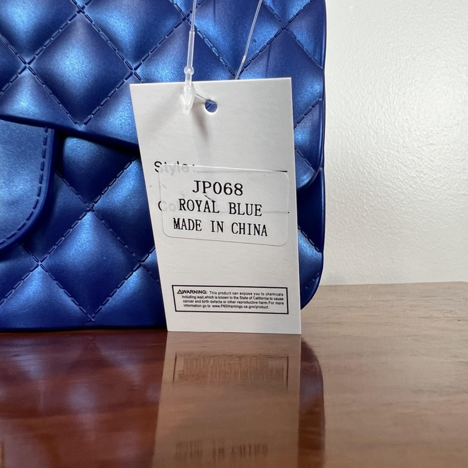 Royal Blue Quilted Jelly Crossbody Bag Gold Chain Strap NWT Chic
