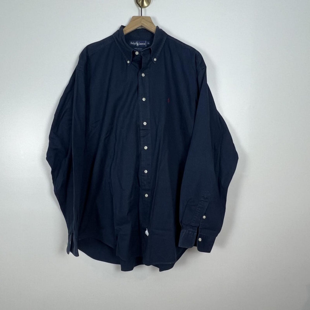 Ralph Lauren Shirt XL Navy Blue Button Down Oxford Pony Logo Mens Cotton