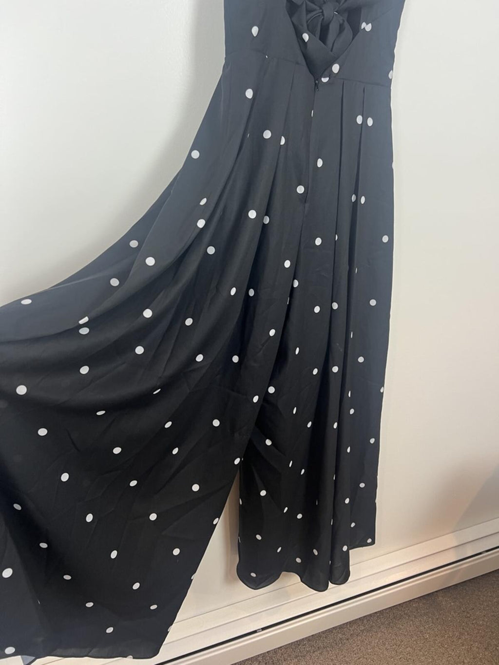Free People Black Polka Dot Jumpsuit Halter Tie Back Wide Leg NWT Size 4