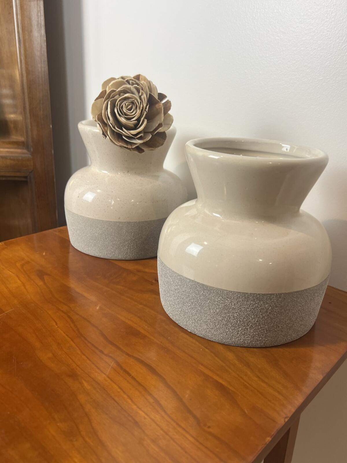 Modern Ceramic Vase Set Neutral Speckled Matte White Gray Boho Decor