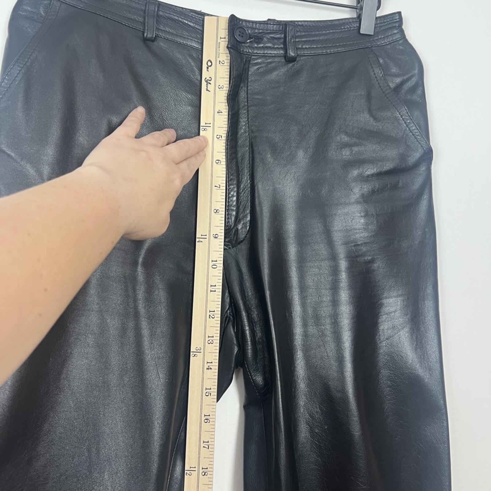 Vintage Black Leather Straight Leg Pants Womens 32x30 High Rise Soft Leather