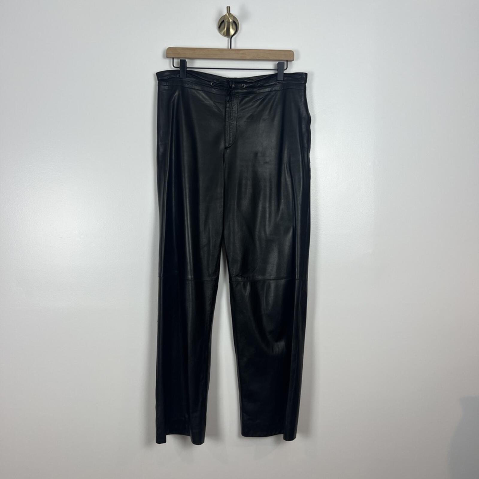 Gucci Black Leather Pants Womens 42 Straight Leg High Rise Italy Luxe