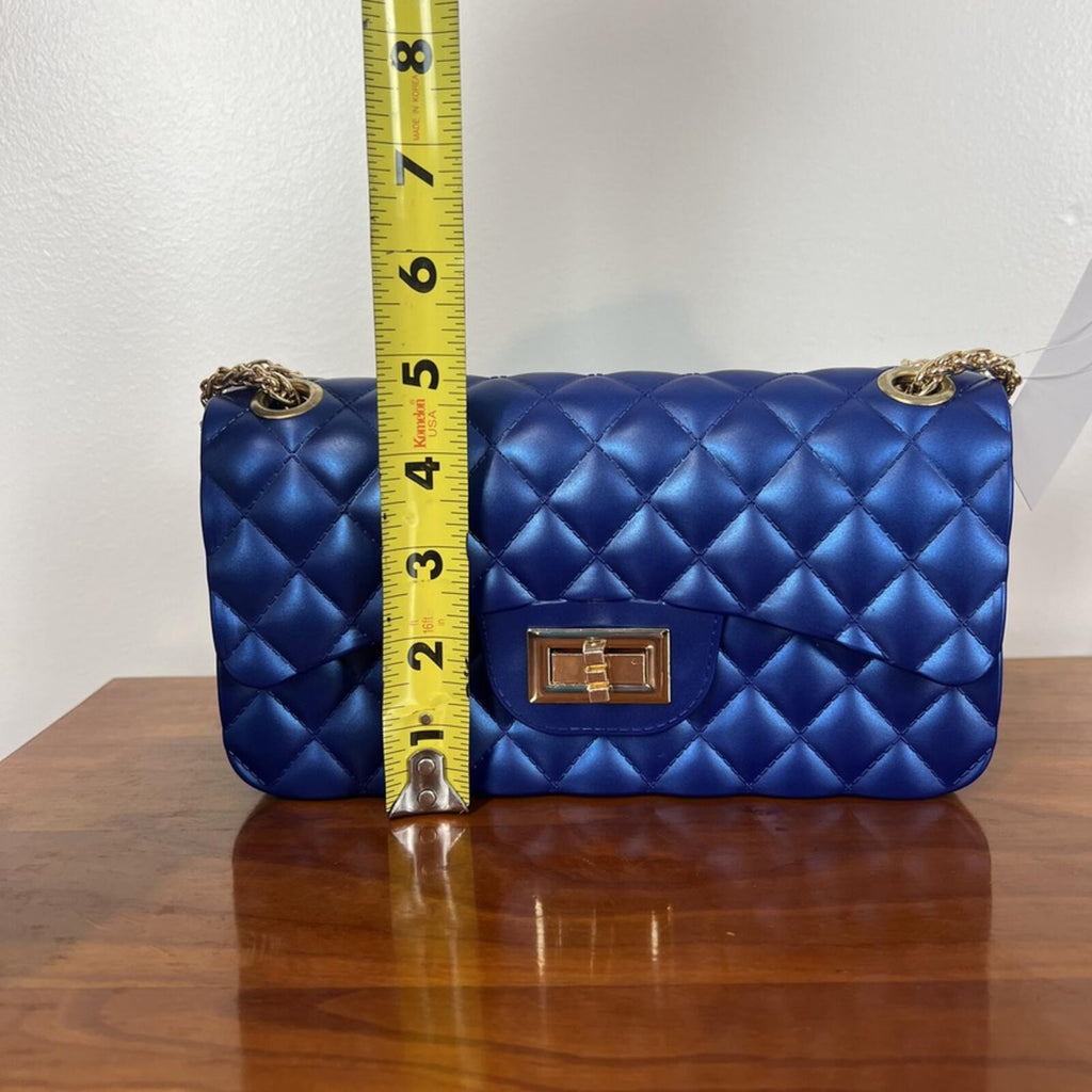 Royal Blue Quilted Jelly Crossbody Bag Gold Chain Strap NWT Chic