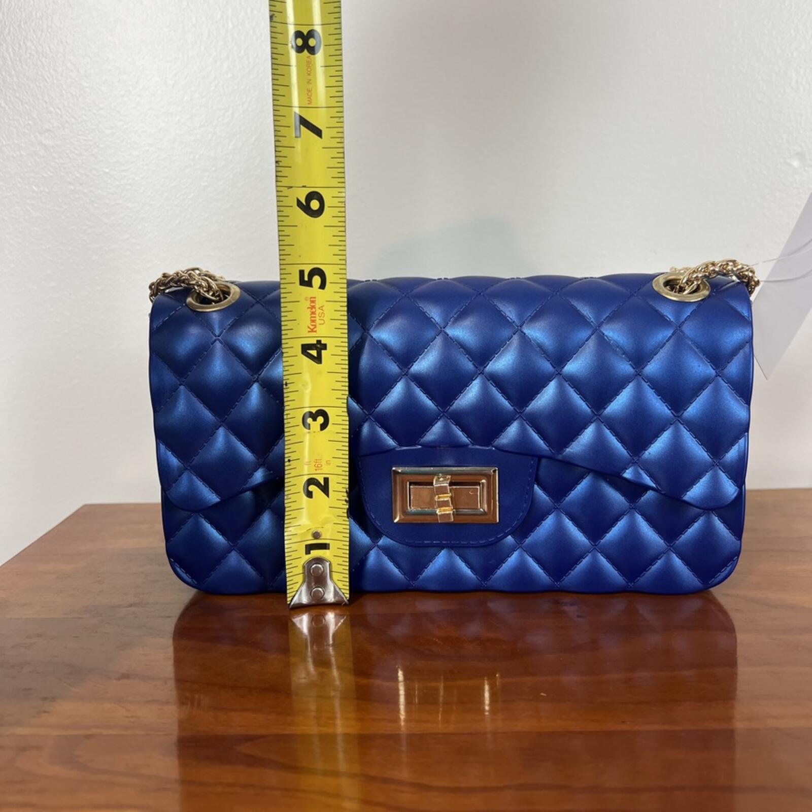 Royal Blue Quilted Jelly Crossbody Bag Gold Chain Strap NWT Chic