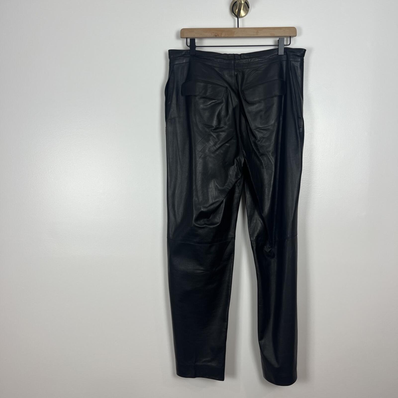 Gucci Black Leather Pants Womens 42 Straight Leg High Rise Italy Luxe