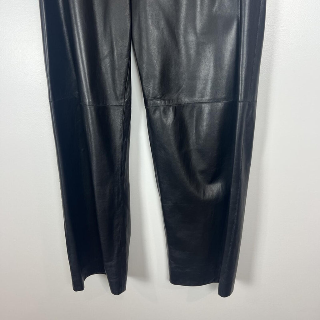 Gucci Black Leather Pants Womens 42 Straight Leg High Rise Italy Luxe