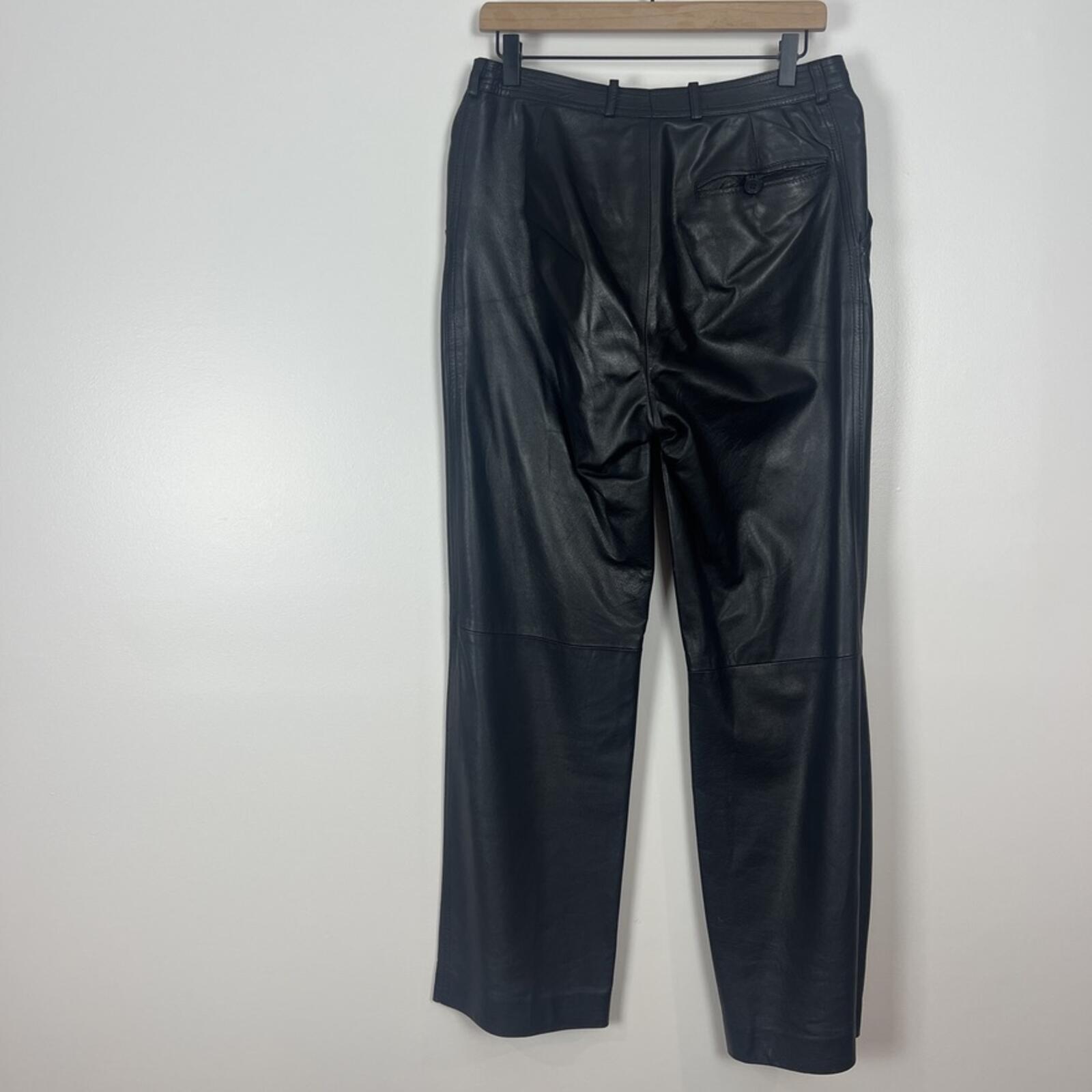 Vintage Black Leather Straight Leg Pants Womens 32x30 High Rise Soft Leather