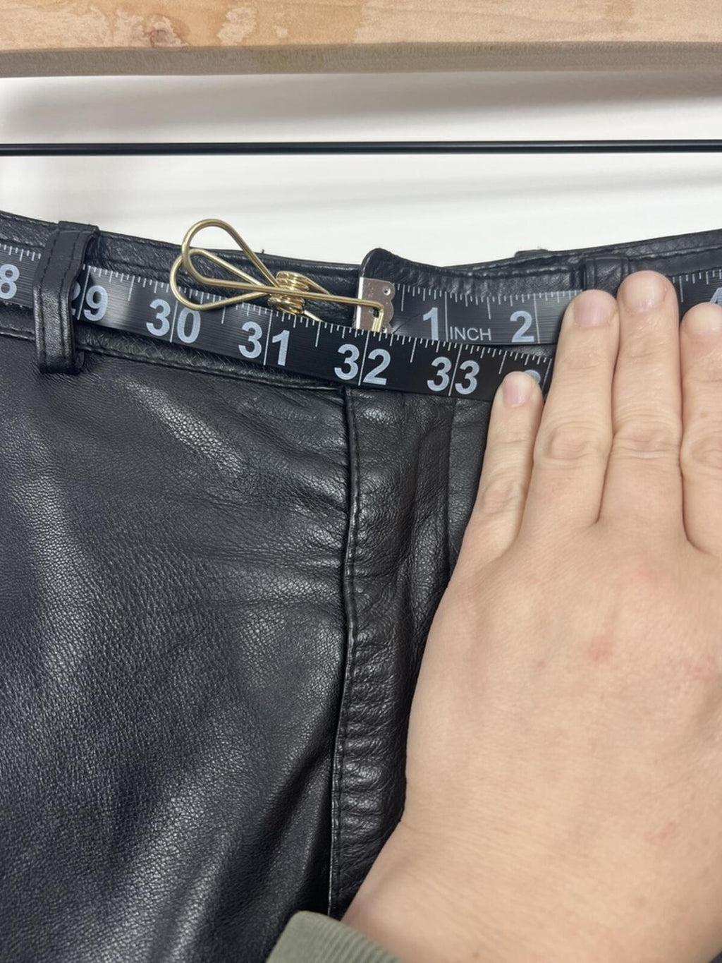 Vintage Black Leather Straight Leg Pants Womens 32x30 High Rise Soft Leather
