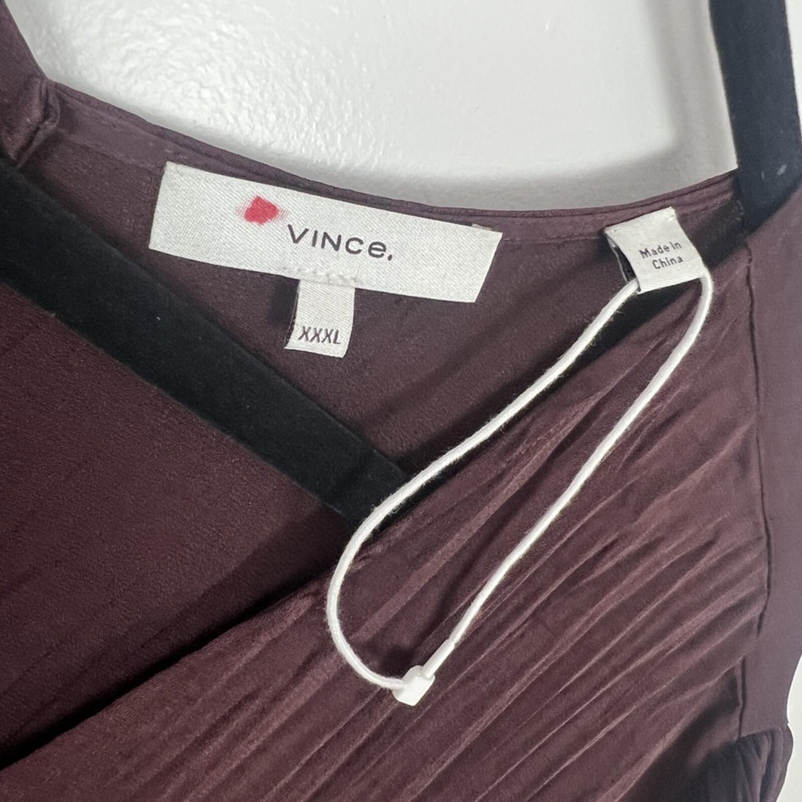 Vince Burgundy Pleated Knee Length Dress Sheer Overlay Tie Waist XXL NWOT