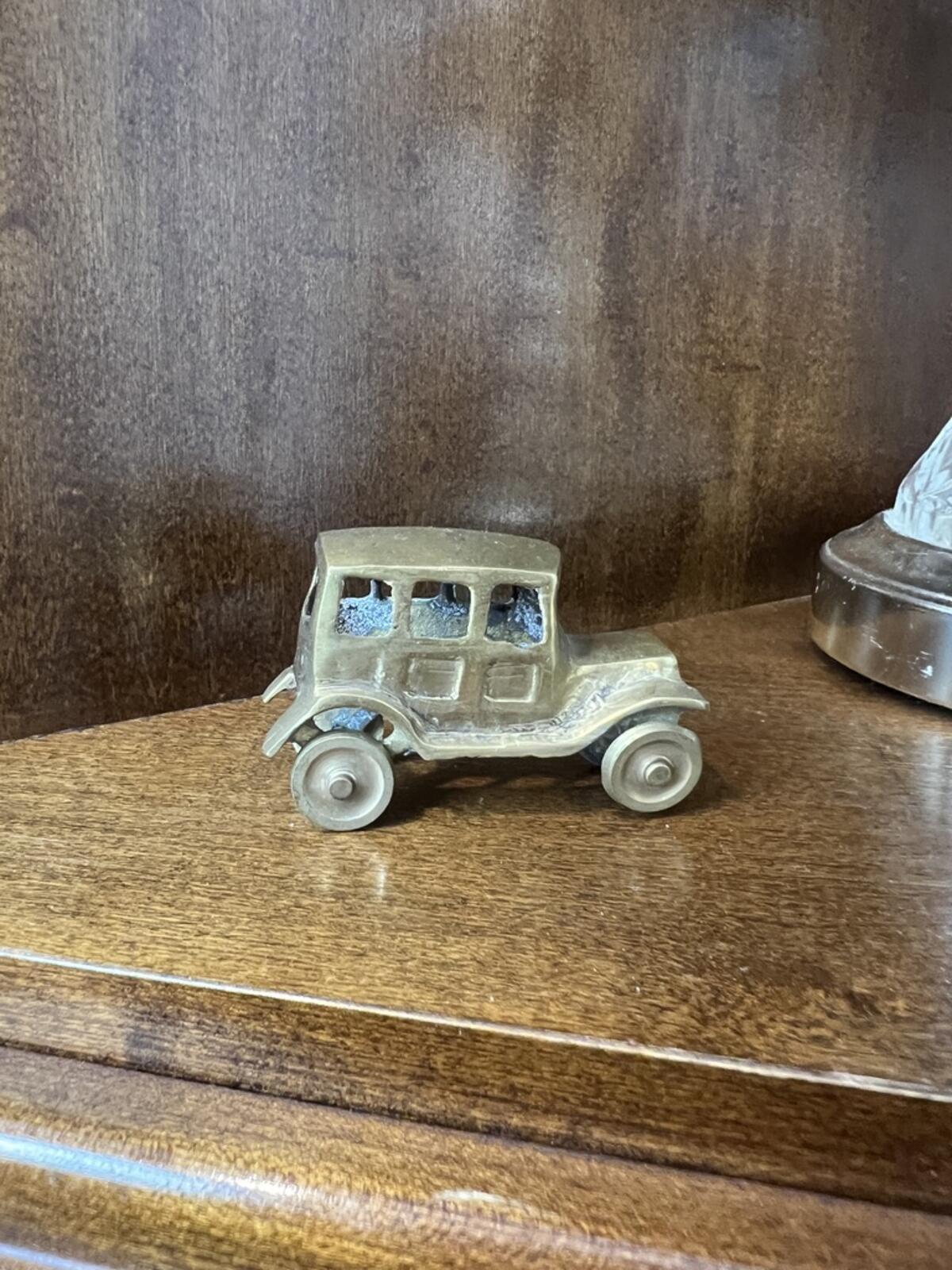 Vintage Brass Car Figurine Mini Antique Style Automobile Decor Collectible