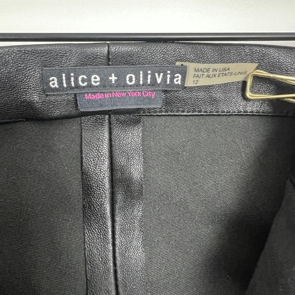 Alice + Olivia Black Leather Skinny Pants Womens 12 High Rise Zip USA
