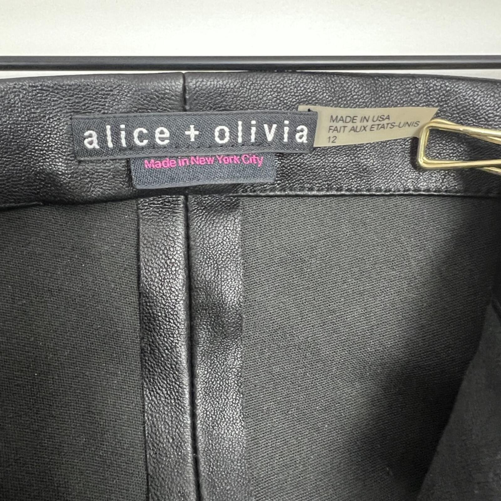 Alice + Olivia Black Leather Skinny Pants Womens 12 High Rise Zip USA