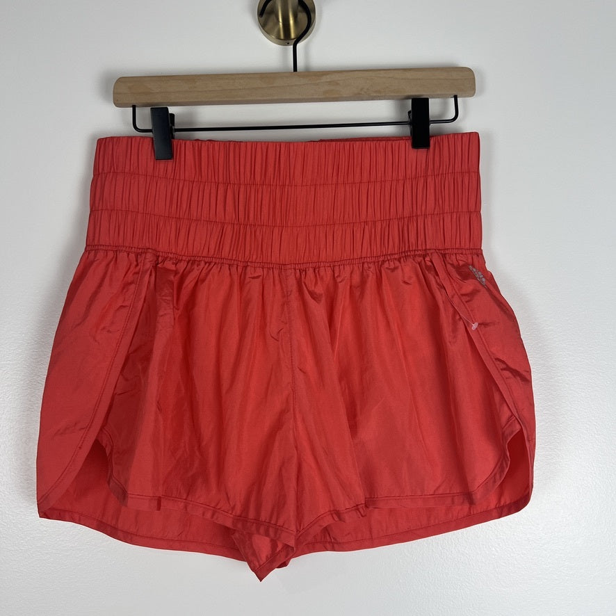 FP Movement The Way Home Red Running Shorts Smocked Waist Lightweight L - NWOT