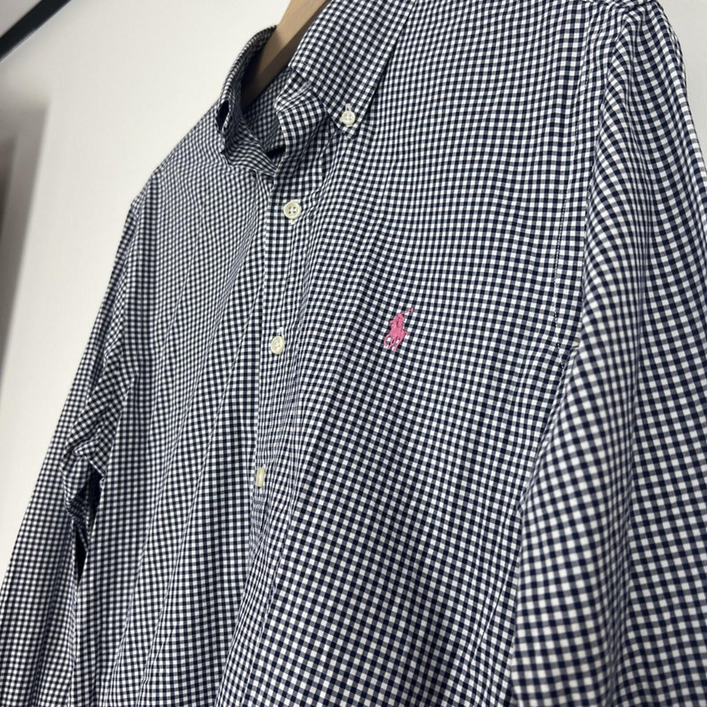 Ralph Lauren Blue Gingham Button Down Shirt Small Pony Logo Cotton Prep