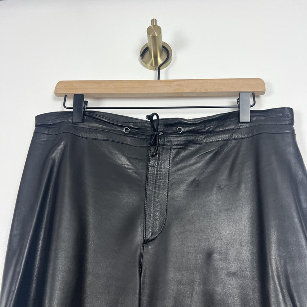 Gucci Black Leather Pants Womens 42 Straight Leg High Rise Italy Luxe