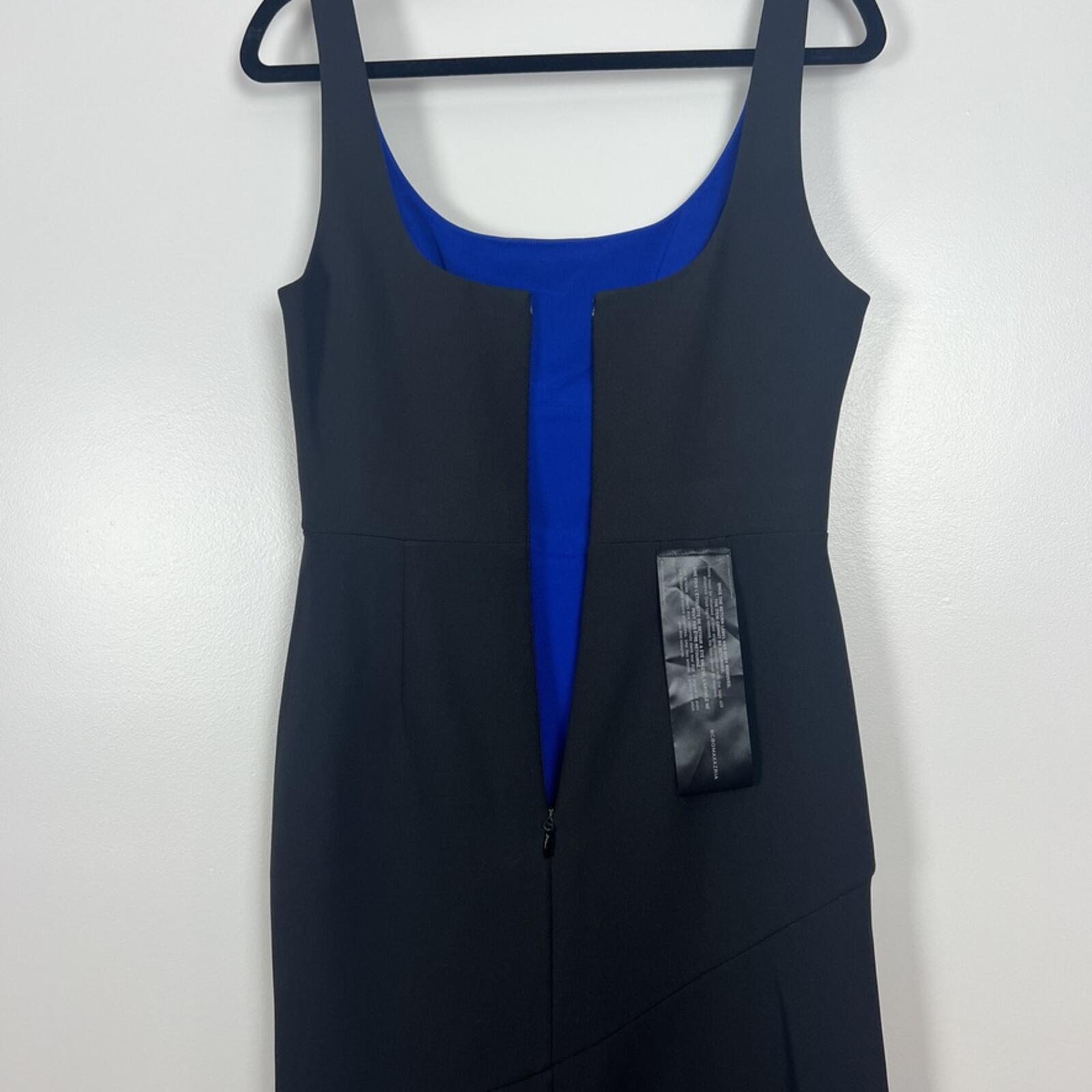 BCBGMAXAZRIA Black Blue Ruffle Midi Dress Size 4 NWT Formal Evening