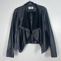 BB Dakota Faux Leather Jacket Womens Small Black Drape Open Moto Crop