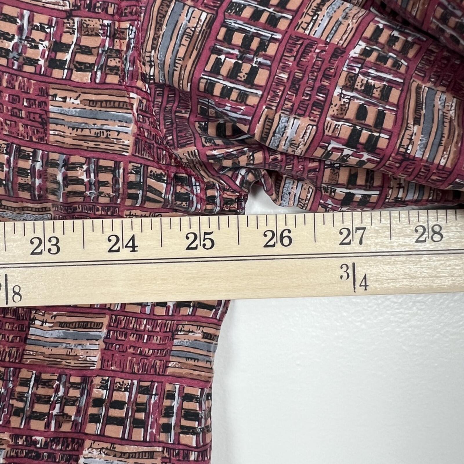 Mens Silk Shirt Large Red Abstract Print Short Sleeve Button Up Vintage