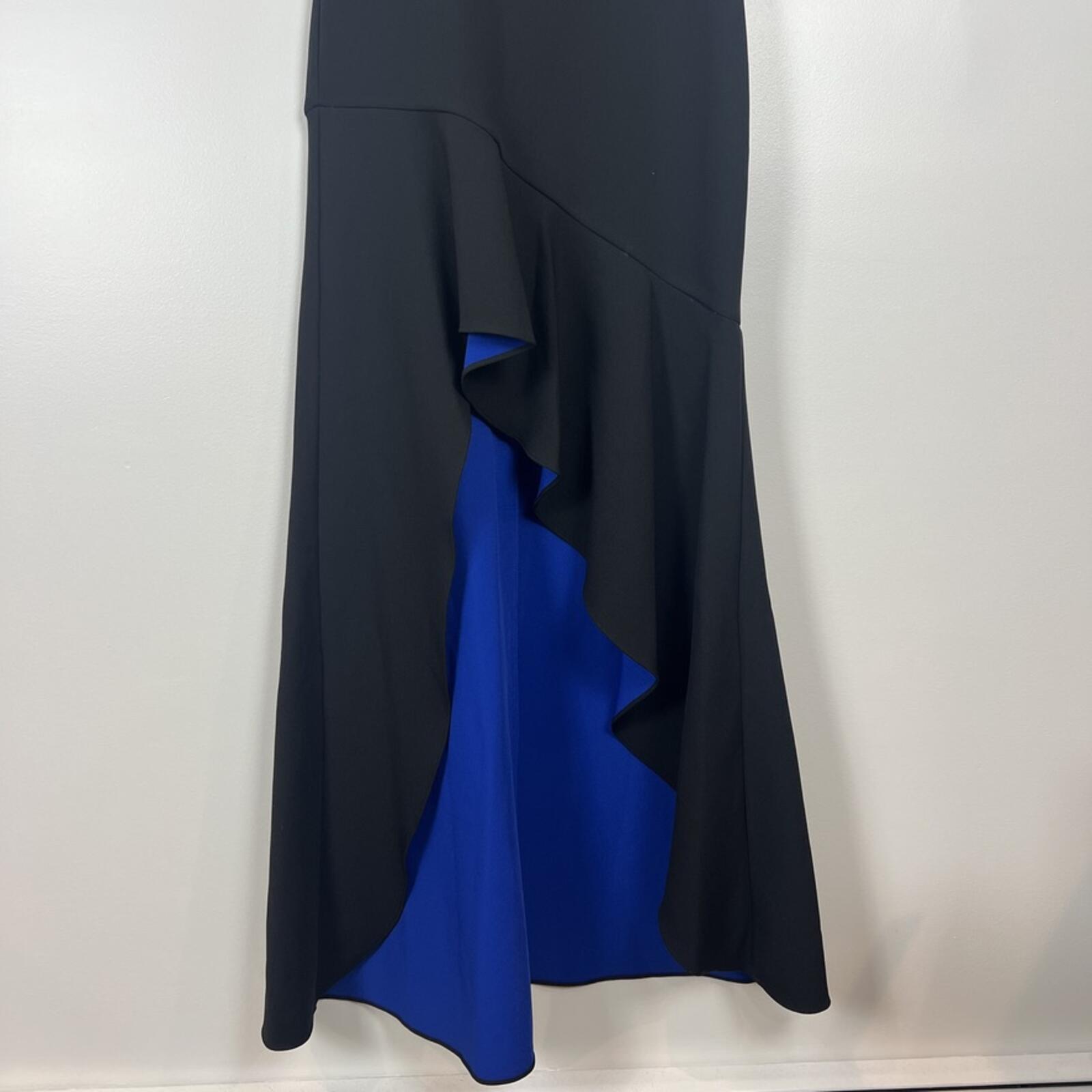 BCBGMAXAZRIA Black Blue Ruffle Midi Dress Size 4 NWT Formal Evening