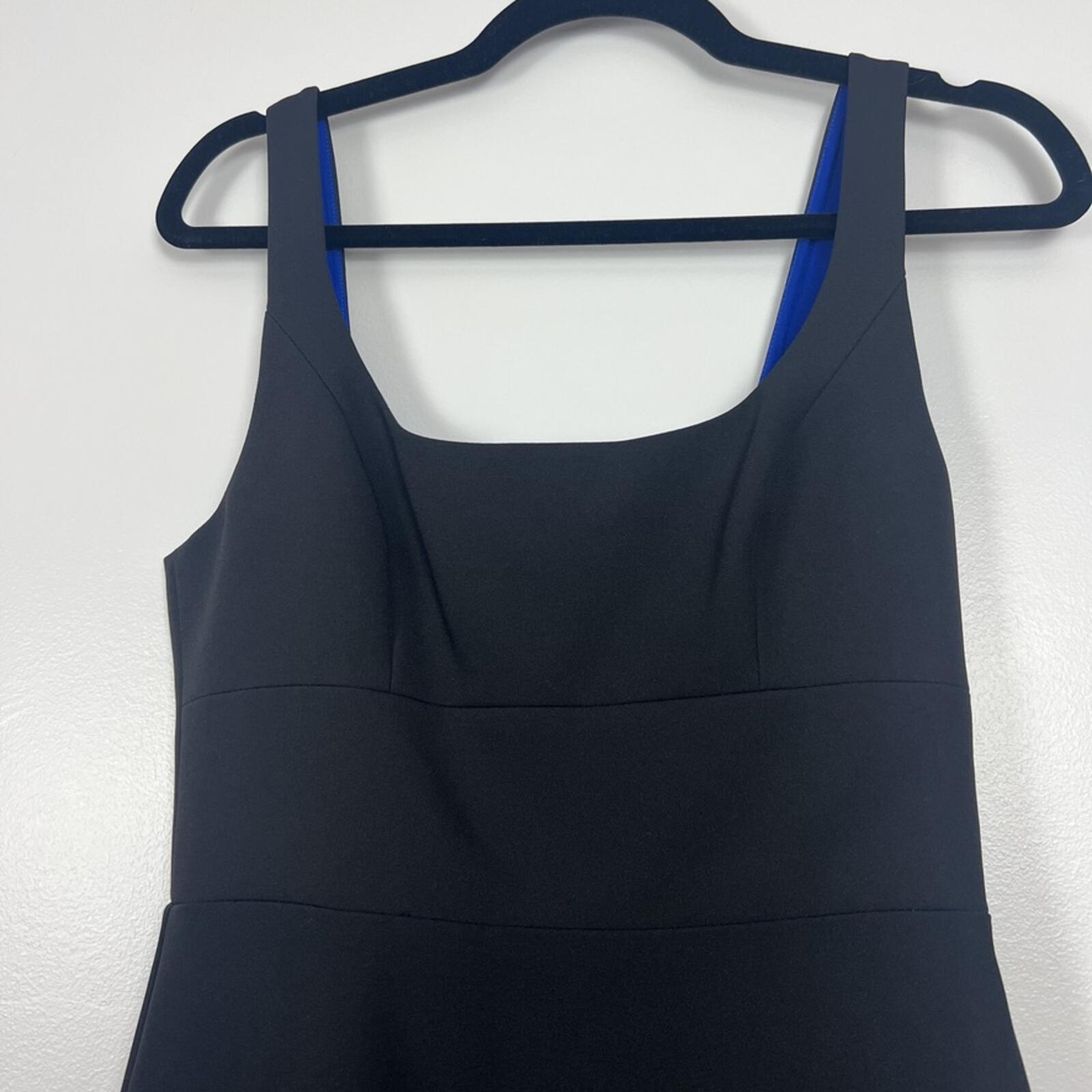 BCBGMAXAZRIA Black Blue Ruffle Midi Dress Size 4 NWT Formal Evening