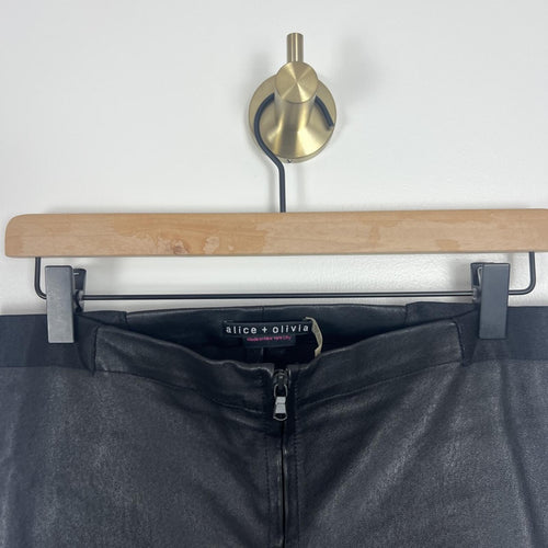 Alice + Olivia Black Leather Skinny Pants Womens 12 High Rise Zip USA