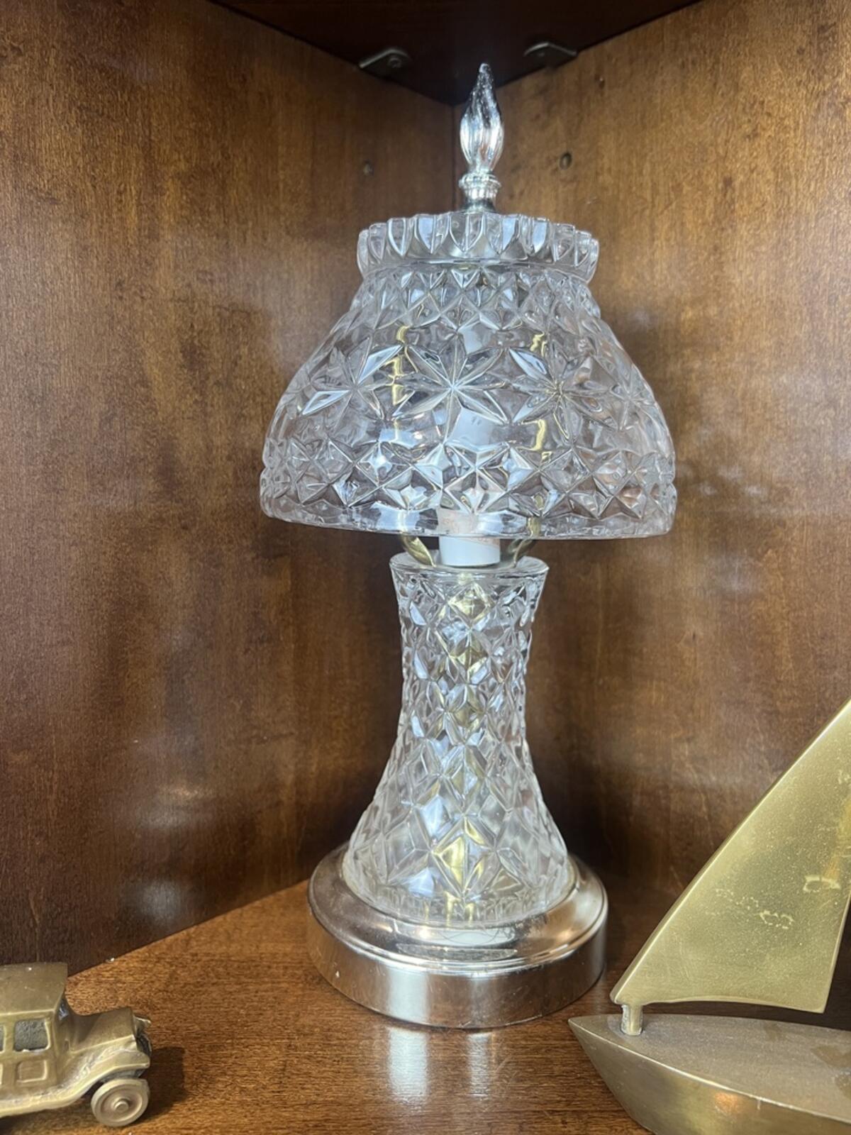 Vintage Cut Glass Table Lamp Crystal Style Bedside Lamp 13 Inch Tall