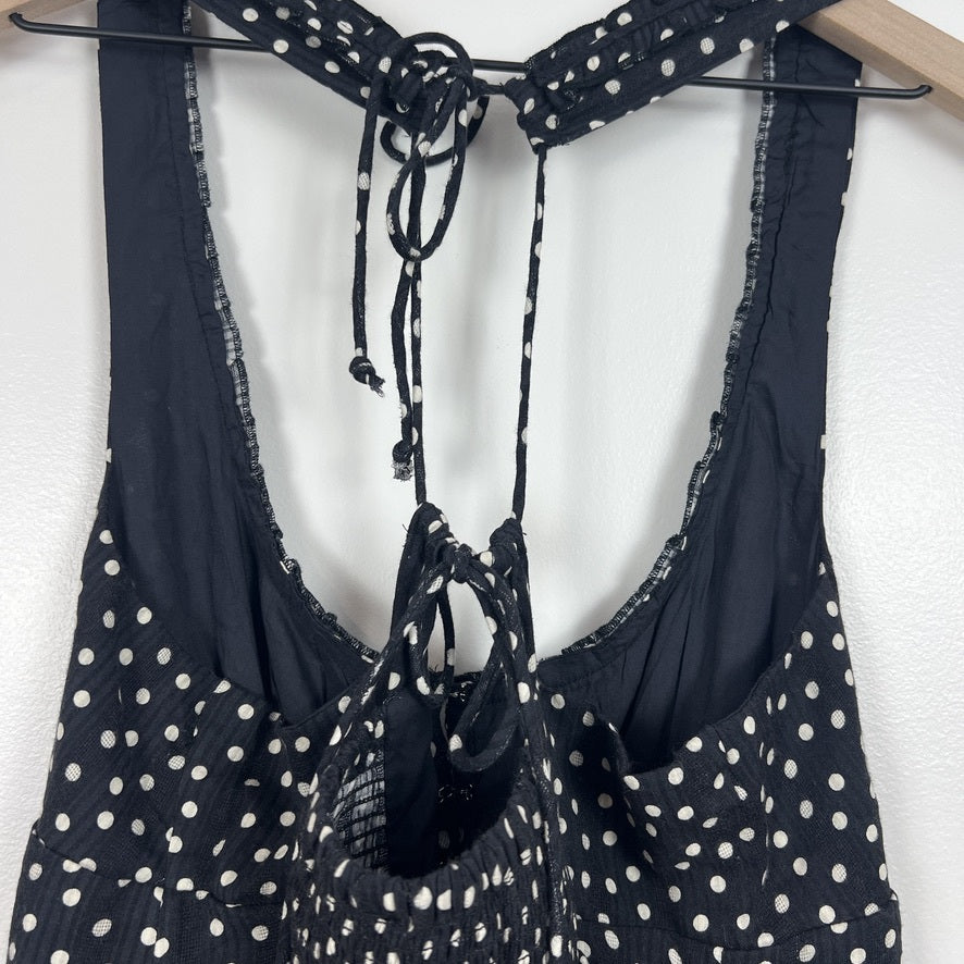 Free People Polka Dot Tank Top Black White Boho Tie Back Cotton Rayon