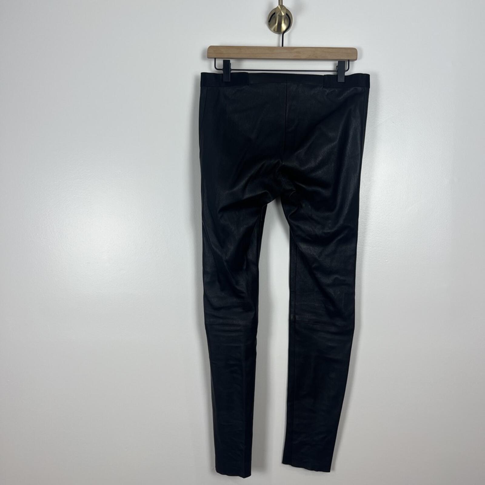 Alice + Olivia Black Leather Skinny Pants Womens 12 High Rise Zip USA
