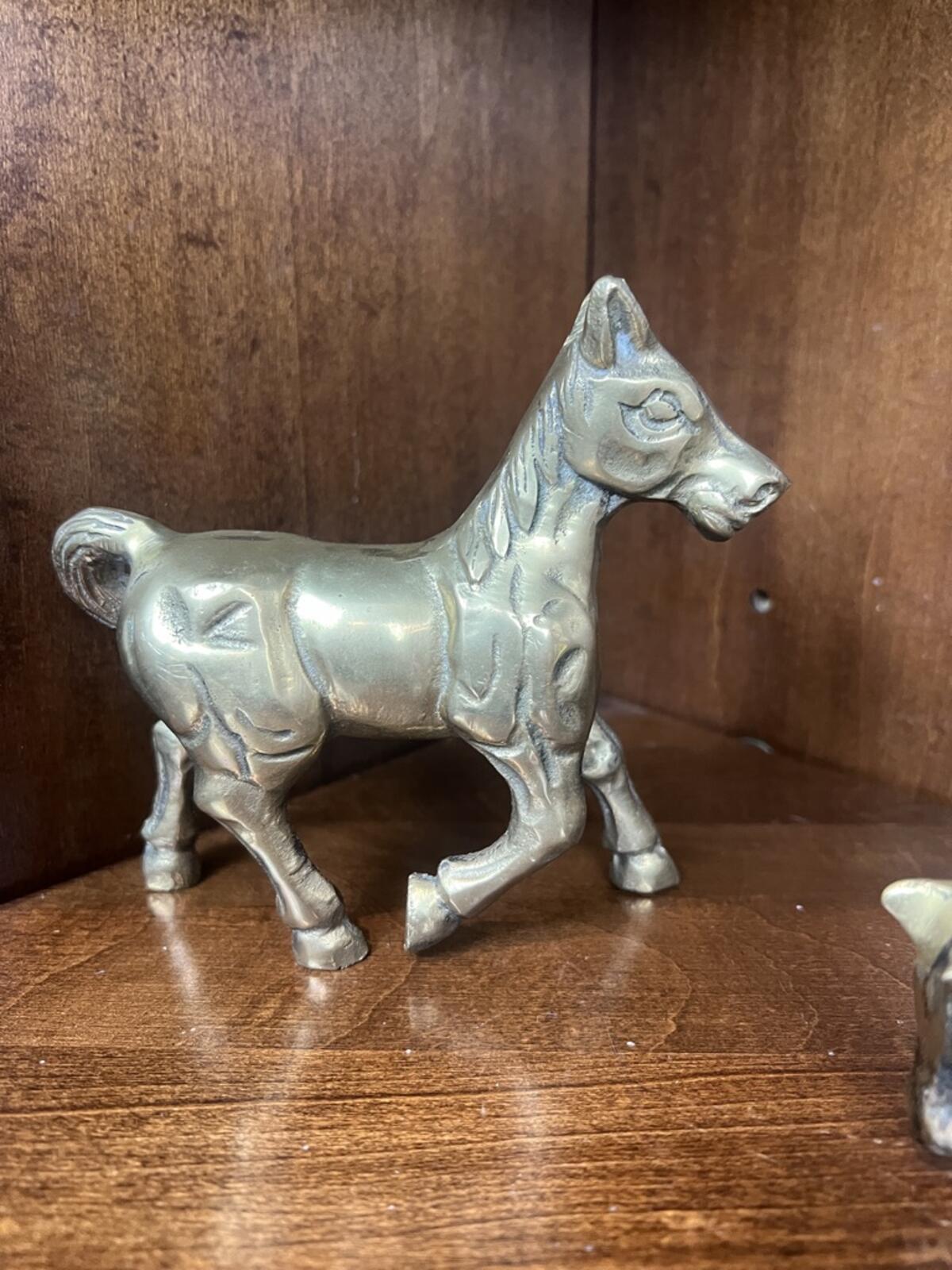 Vintage Solid Brass Horse Figurines Set Mid Century Farm Decor Pair 5"