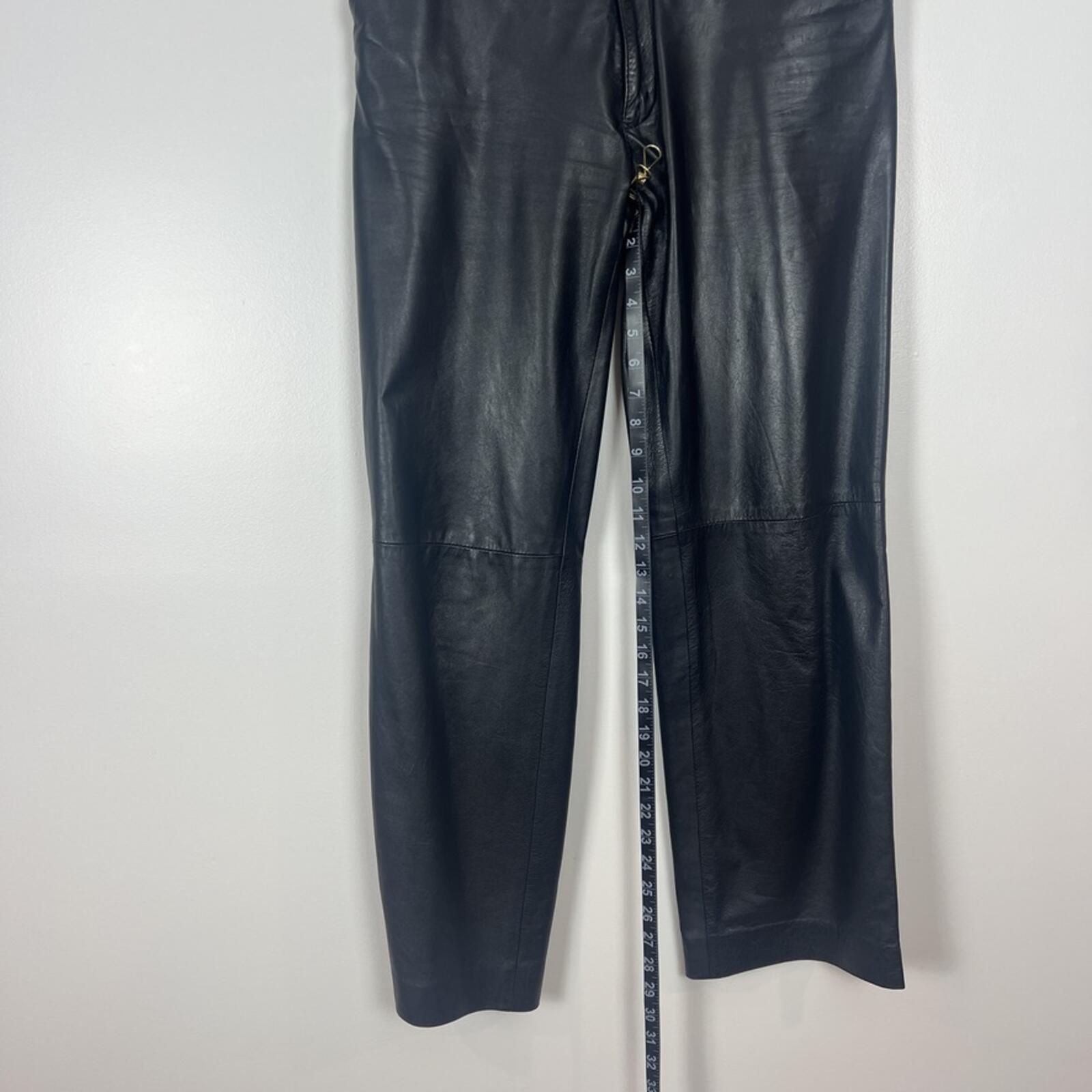 Vintage Black Leather Straight Leg Pants Womens 32x30 High Rise Soft Leather