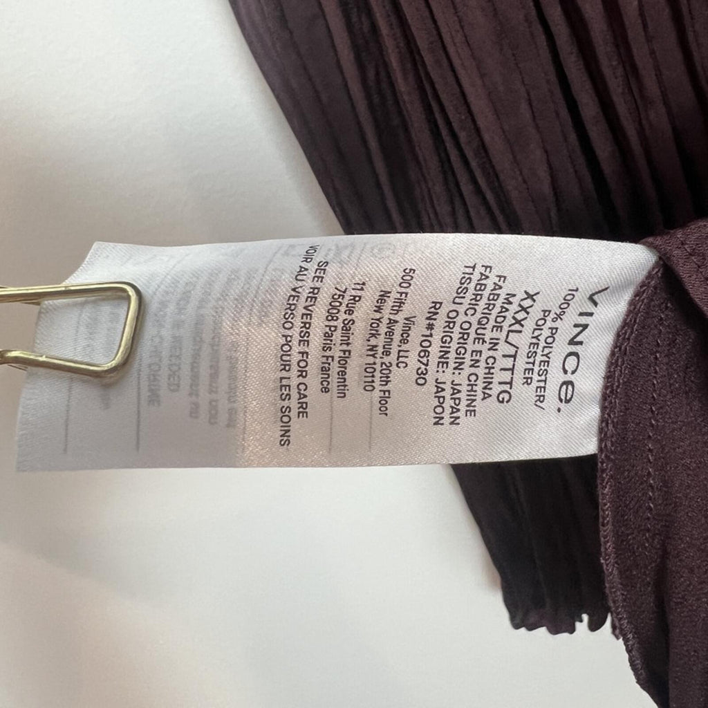 Vince Burgundy Pleated Knee Length Dress Sheer Overlay Tie Waist XXL NWOT