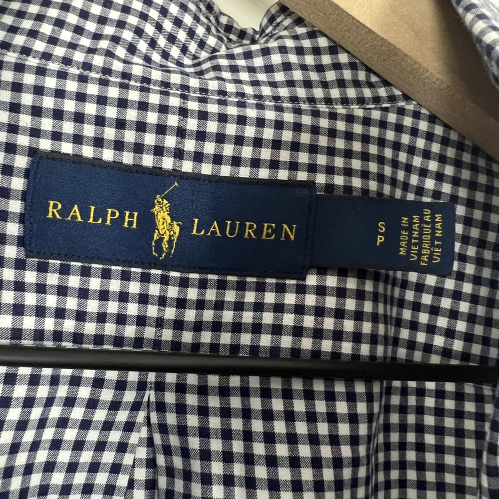 Ralph Lauren Blue Gingham Button Down Shirt Small Pony Logo Cotton Prep