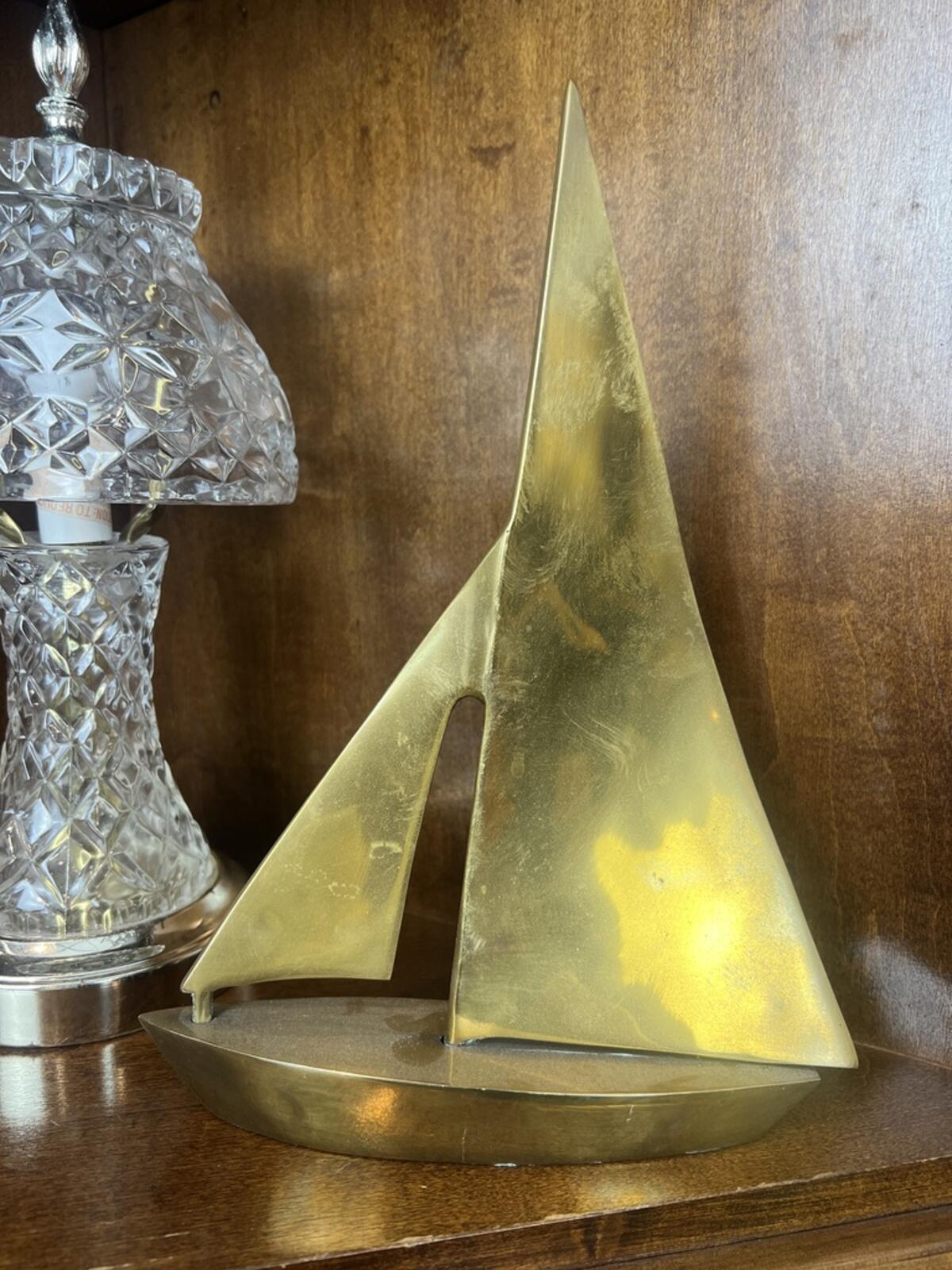 Vintage Brass Sailboat Sculpture Nautical Decor Mid Century Modern Art