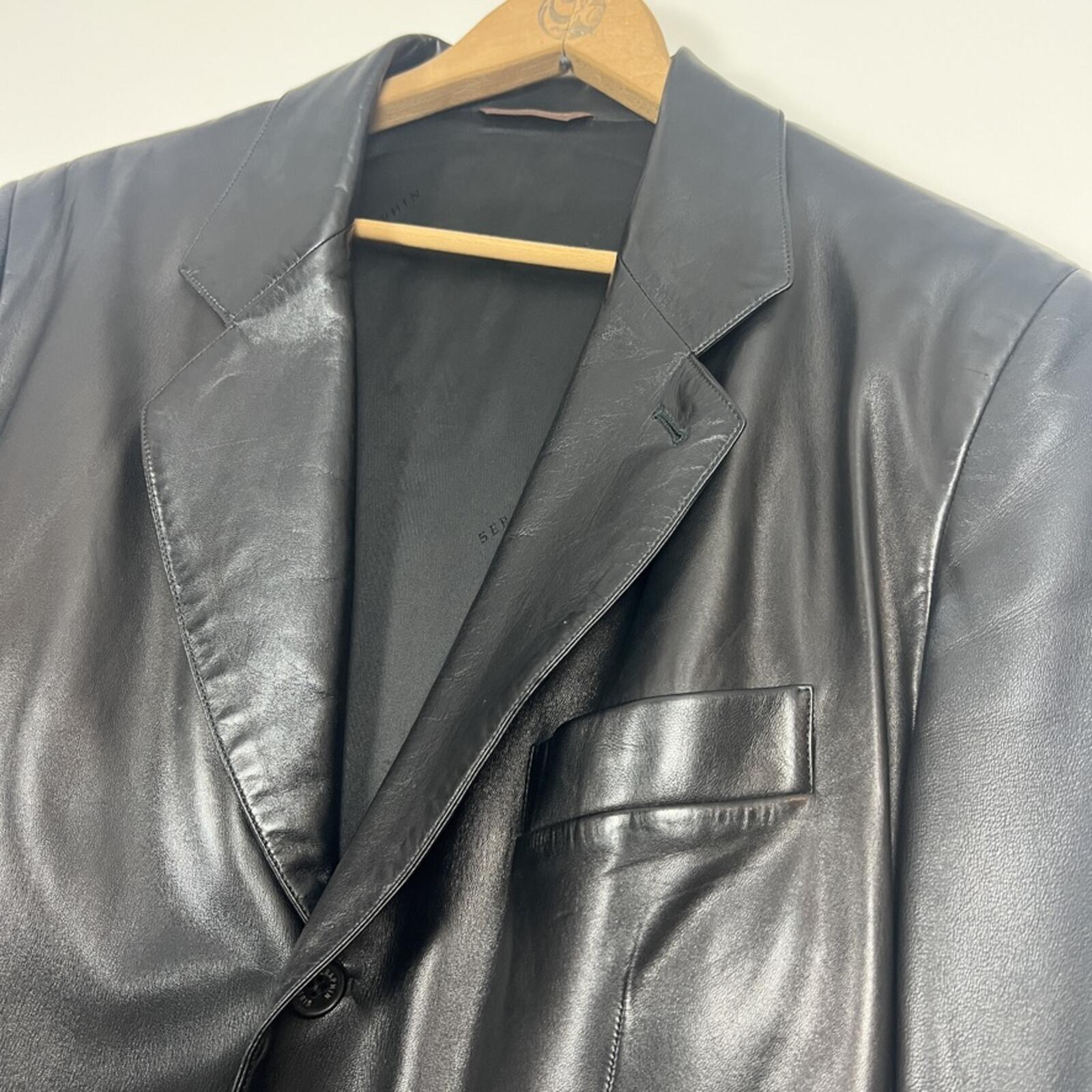 Seraphin Paris Black Leather Blazer Jacket Mens EU 48 / US 38 France Luxury Coat