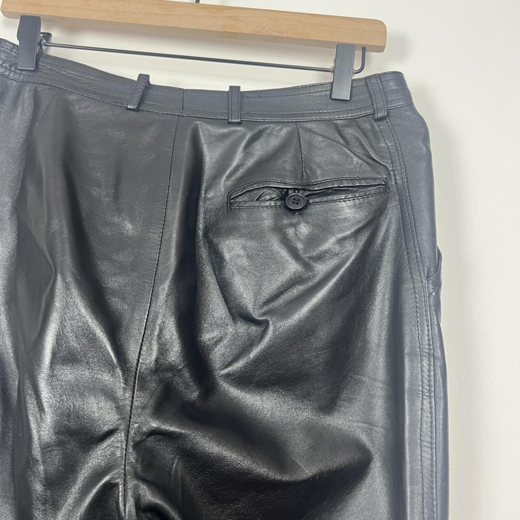 Vintage Black Leather Straight Leg Pants Womens 32x30 High Rise Soft Leather