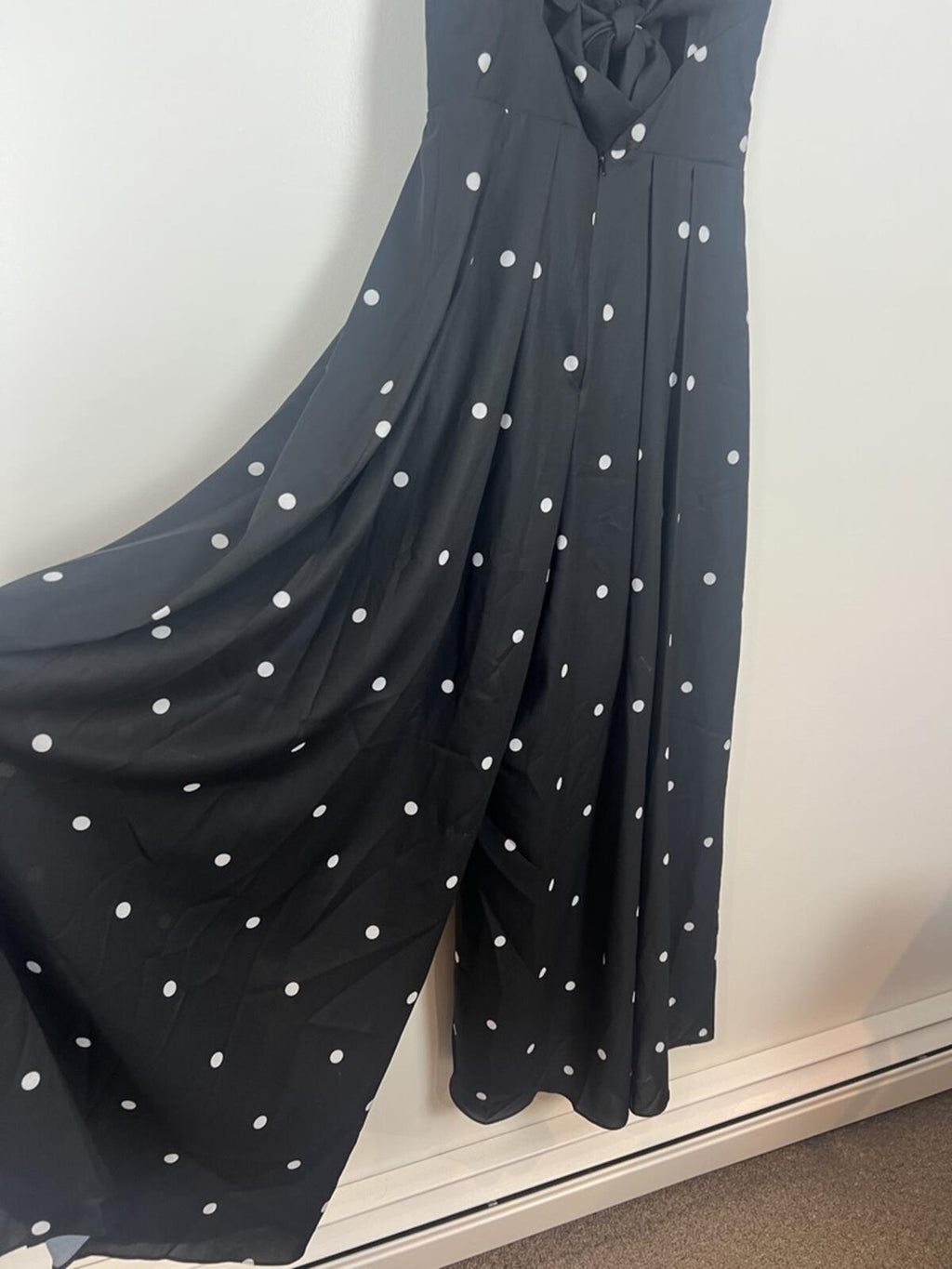 Free People Black Polka Dot Jumpsuit Halter Tie Back Wide Leg NWT Size 4