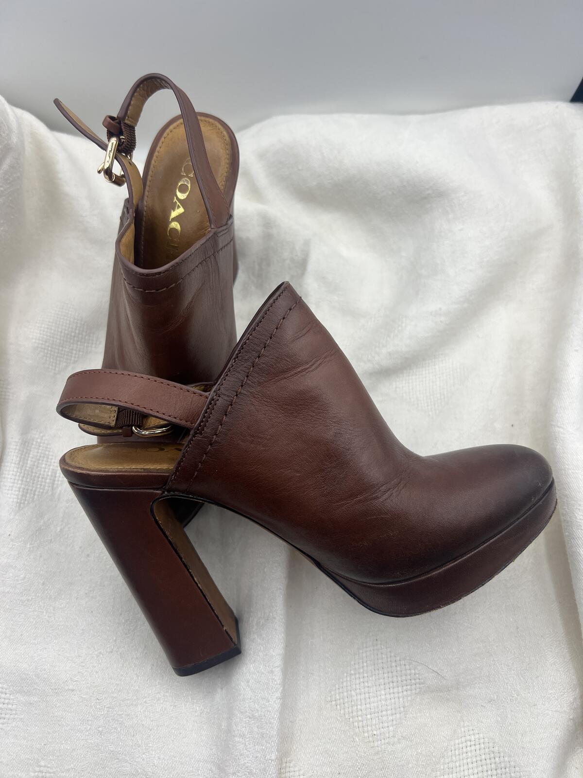 Coach Carmine Brown Leather Slingback Platform Heel Booties Size 6B