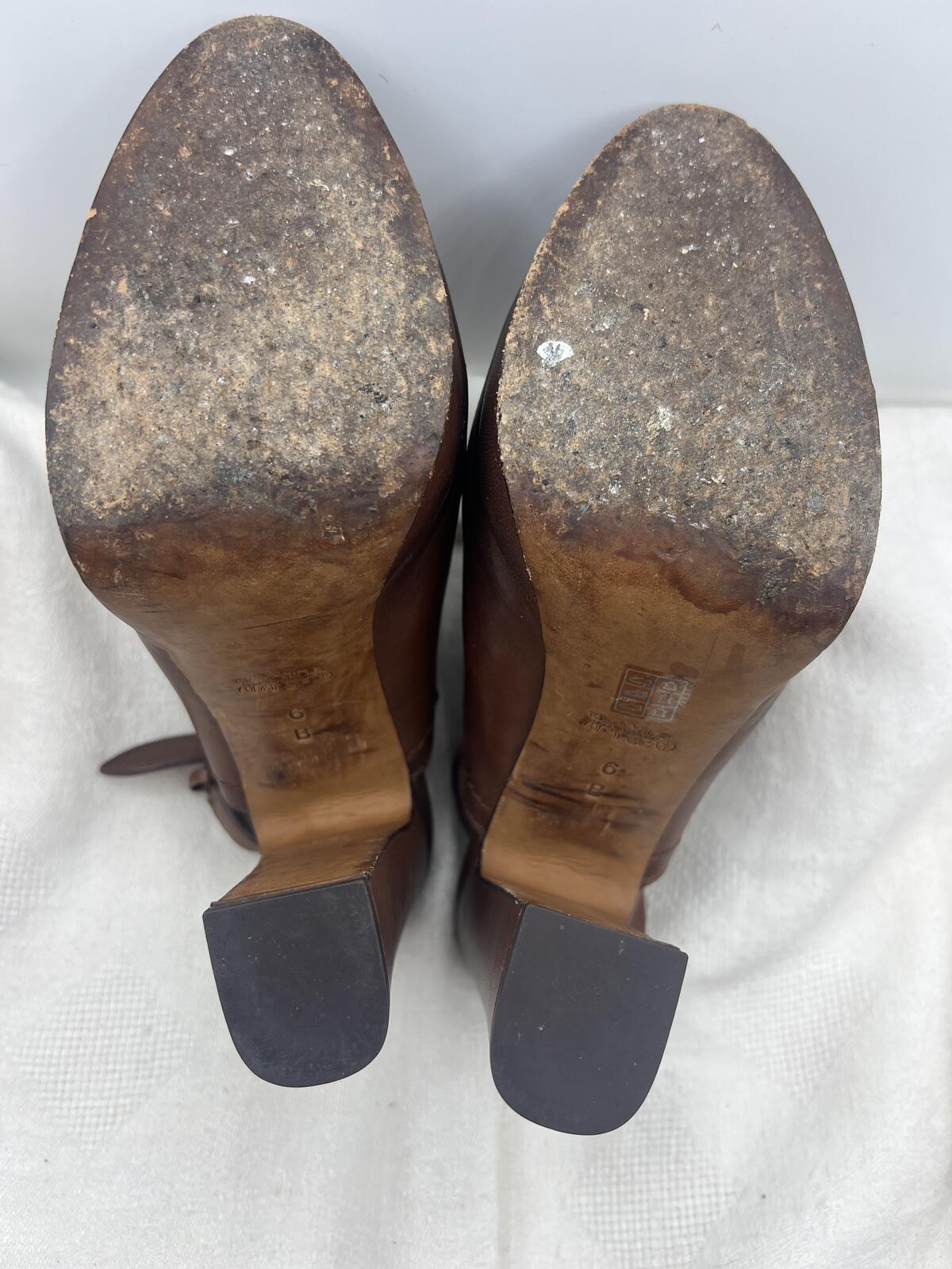 Coach Carmine Brown Leather Slingback Platform Heel Booties Size 6B